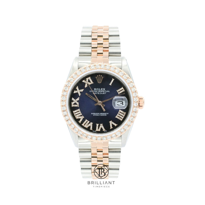 Rolex Datejust 36mm Two Tone Rose Gold/Steel Black Blue Diamond Dial 3.25ct