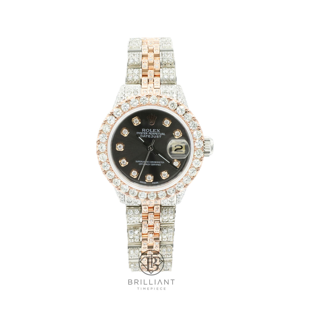 Rolex Datejust 26mm Two Tone Rose Gold/Steel Charcoal Diamond Dial 8ct