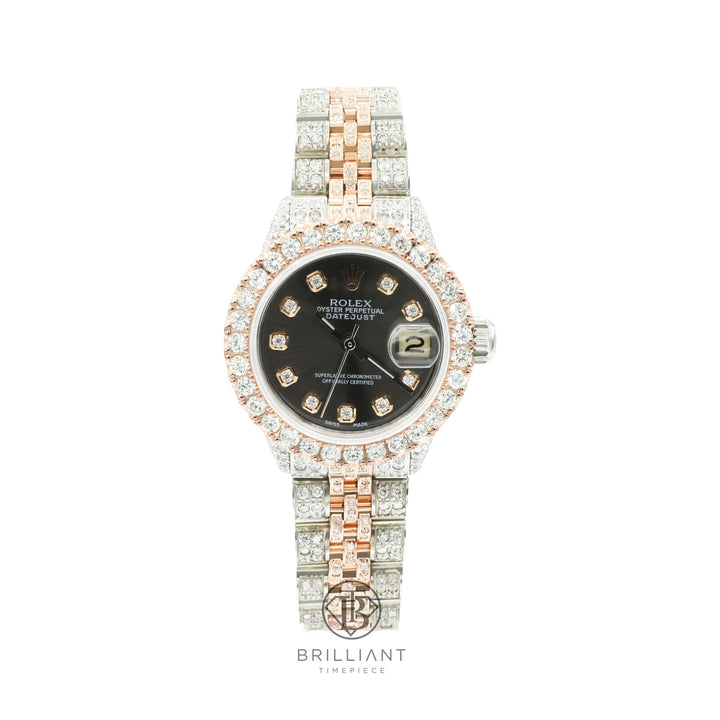 Rolex Datejust 26mm Two Tone Rose Gold/Steel Charcoal Diamond Dial 8ct