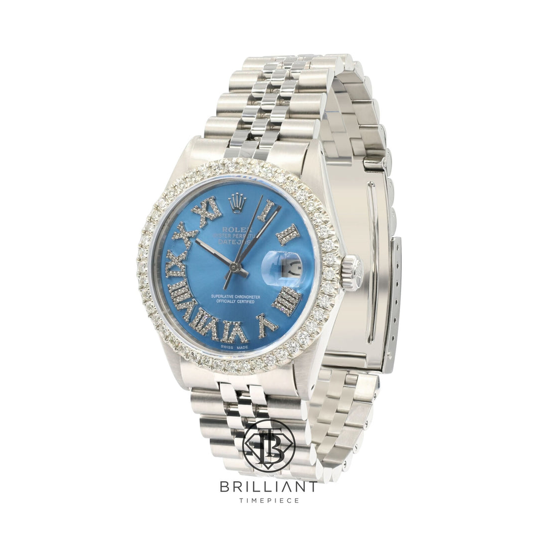 Rolex Datejust 36mm Stainless Steel Light Blue Diamond Dial 3.25ct