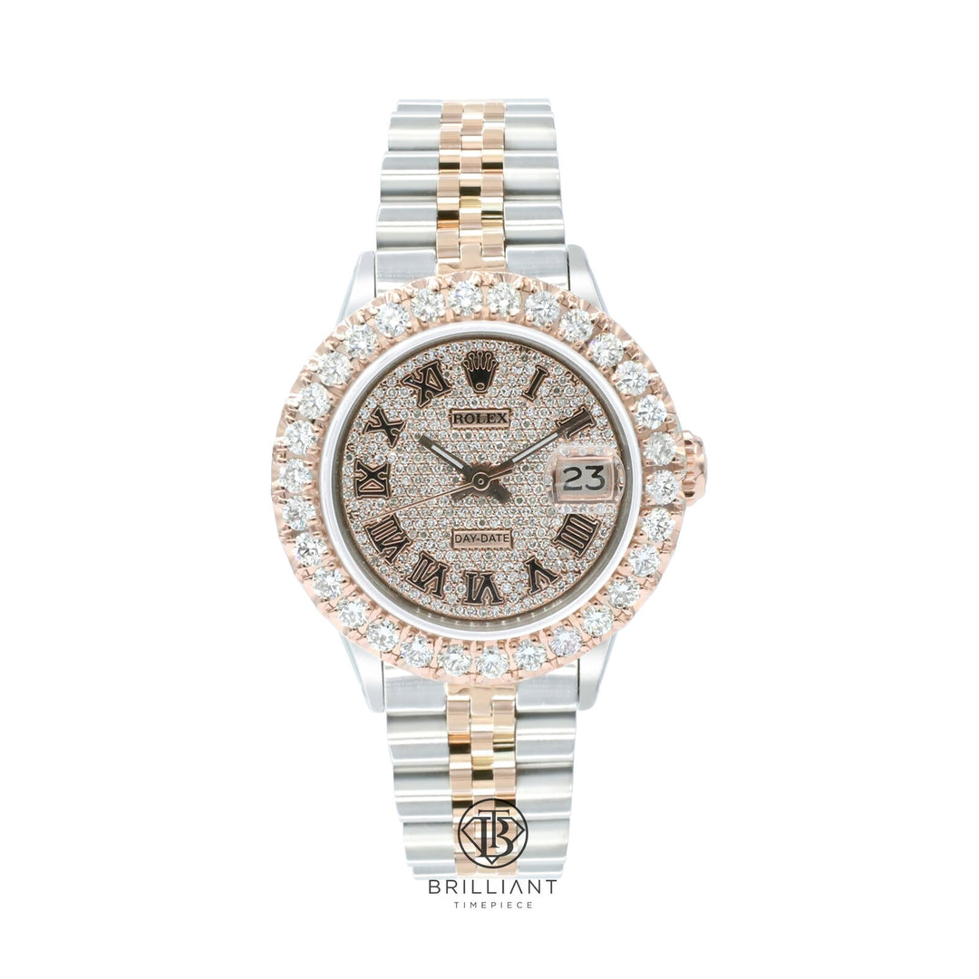 Rolex Datejust 26mm Two Tone Rose Gold/Steel Pave Roman Diamond Dial 3.50ct