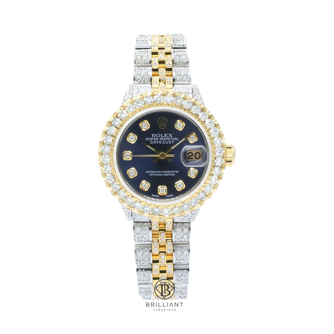Rolex Datejust 26mm Two Tone Gold/Steel Blue Diamond Dial Pave 8ct