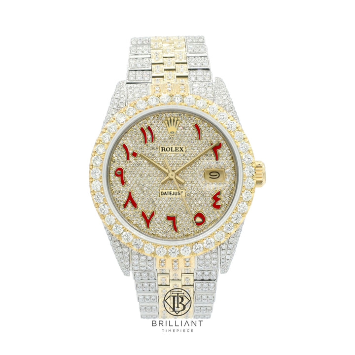 Rolex Datejust 36mm Two Tone Gold/Steel Red Diamond Pave Arabic Dial 15.00ct