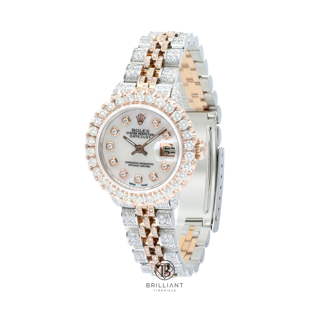 Rolex Datejust 26mm Two Tone Rose Gold/Steel White MOP Diamond Dial 8ct