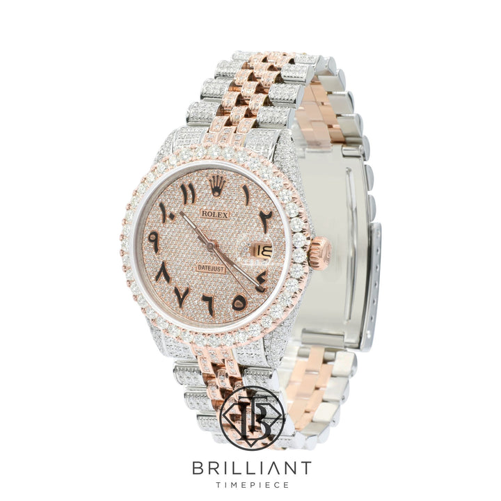 Rolex Datejust 36mm Two Tone Rose Gold/Steel Pave Arabic Diamond Dial 15.00ct