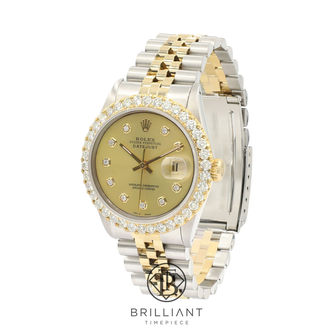 Rolex Datejust 36mm Two Tone Gold/Steel Champagne Diamond Dial 3.25ct