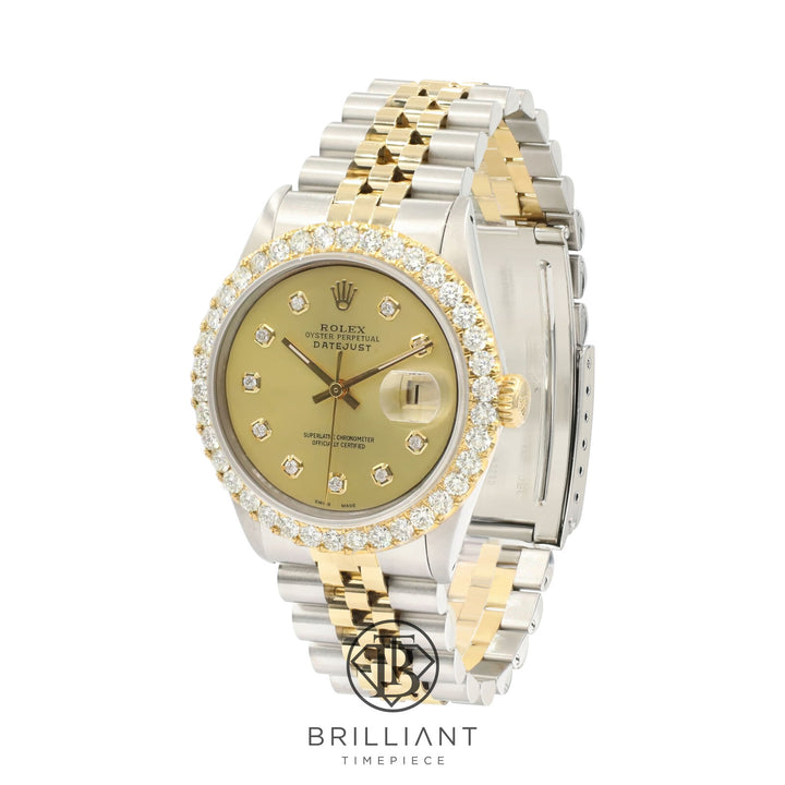 Rolex Datejust 36mm Two Tone Gold/Steel Champagne Diamond Dial 3.25ct