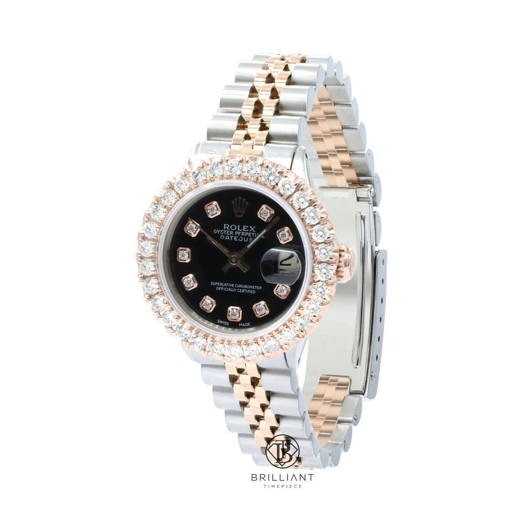 Rolex Datejust 26mm Two Tone Rose Gold/Steel Black Diamond Dial 1.50ct