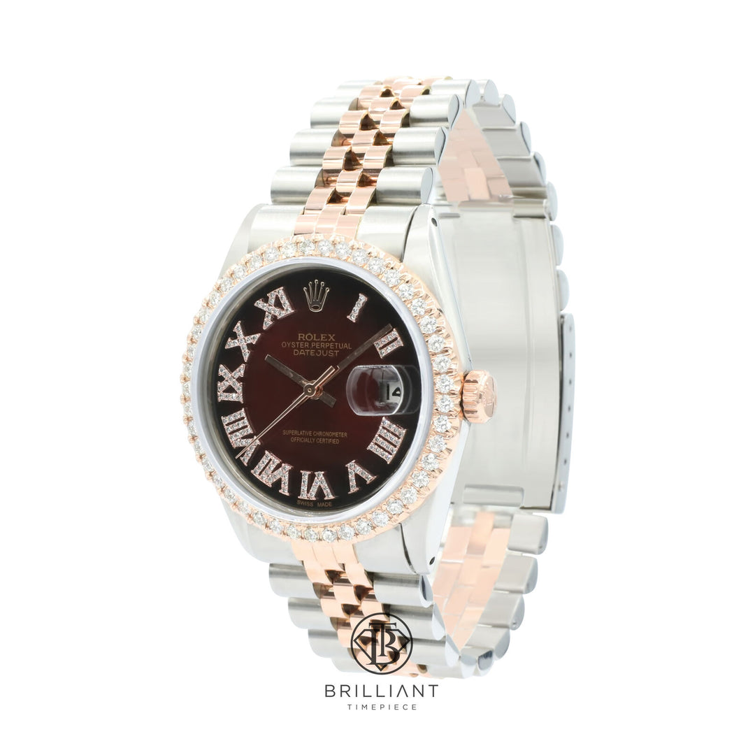 Rolex Datejust 36mm Two Tone Rose Gold/Steel Black Red Diamond Dial 3.25ct