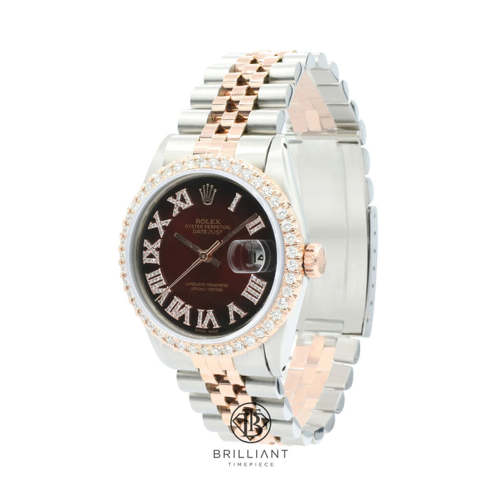 Rolex Datejust 36mm Two Tone Rose Gold/Steel Black Red Diamond Dial 3.25ct