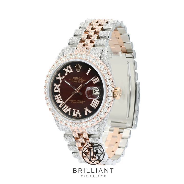 Rolex Datejust 36mm Two Tone Rose Gold/Steel Maroon Diamond Dial 13.00ct