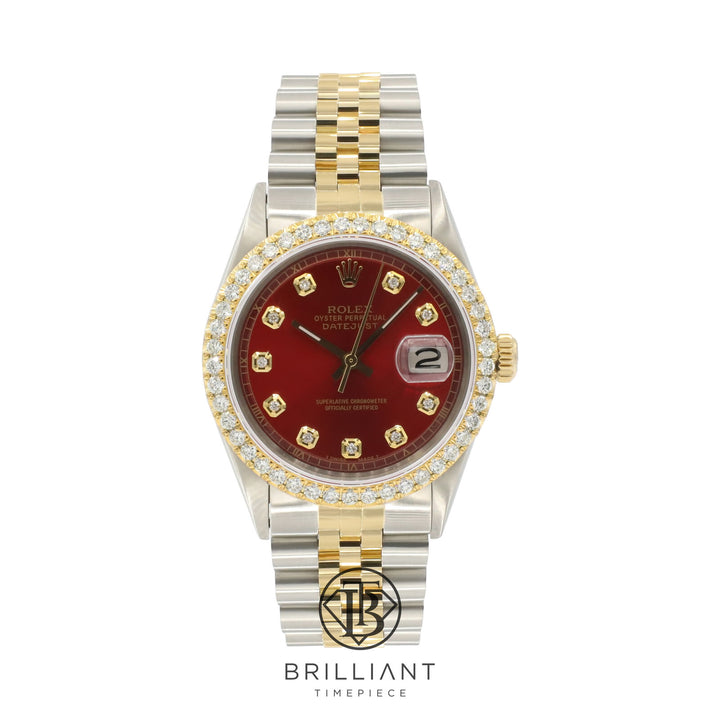 Rolex Datejust 36mm Two Tone Gold/Steel Red Diamond Dial 3.25ct