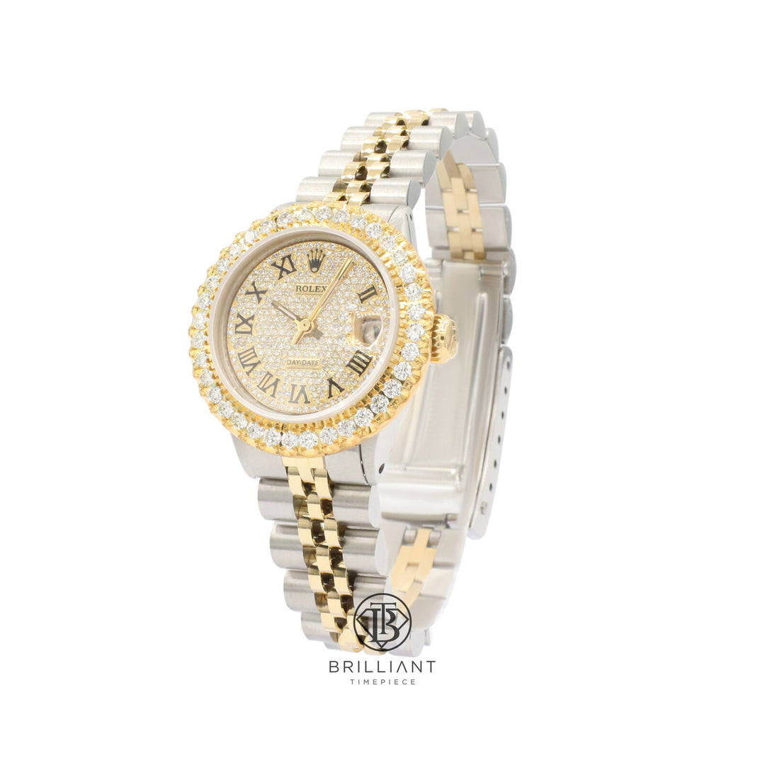 Rolex Datejust 26mm Two Tone Gold/Steel Pave Roman Diamond Dial 3.50ct
