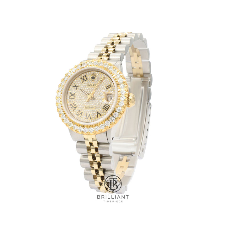 Rolex Datejust 26mm Two Tone Gold/Steel Pave Roman Diamond Dial 3.50ct