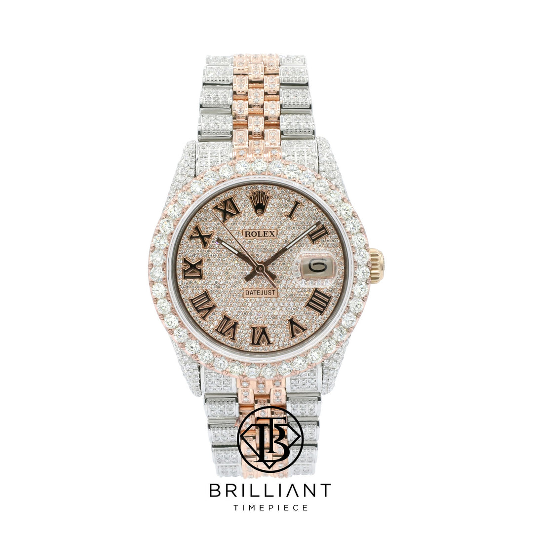 Rolex Datejust 36mm Two Tone Rose Gold/Steel Pave Roman Diamond Dial 15.00ct