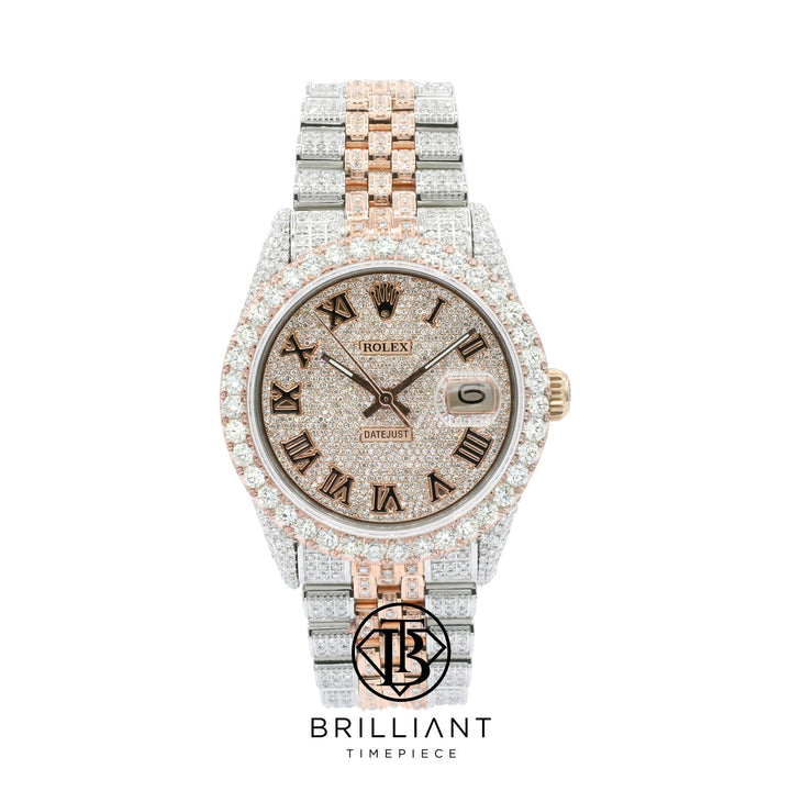 Rolex Datejust 36mm Two Tone Rose Gold/Steel Pave Roman Diamond Dial 15.00ct
