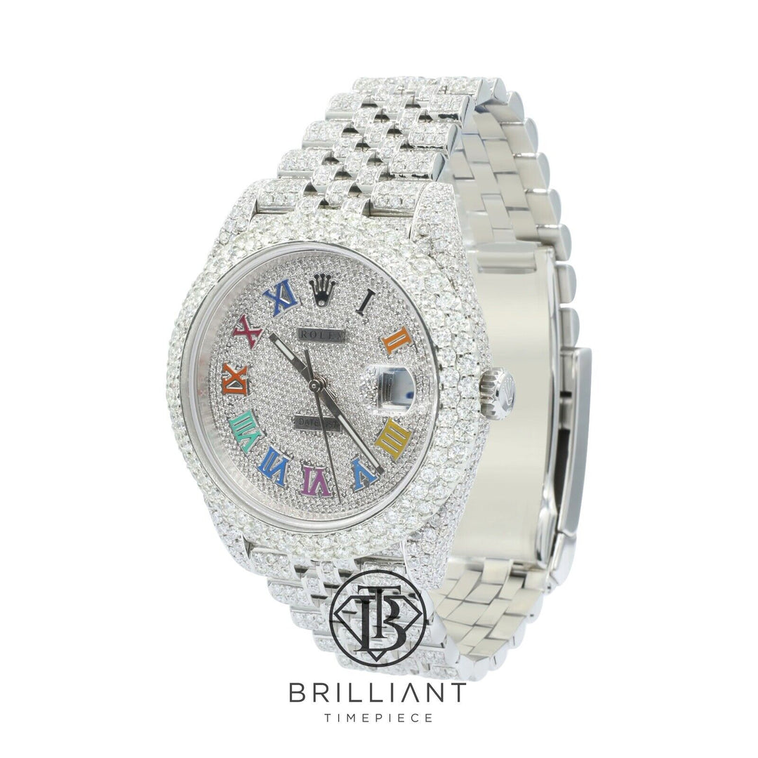 Mens Rolex Datejust II 126300 Stainless Steel 41MM Full Diamond Watch 25.5Ct