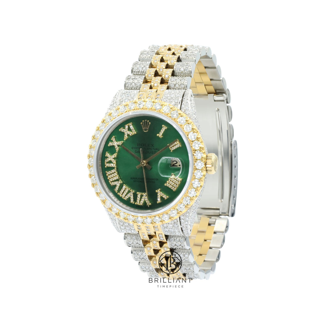 Rolex Datejust 36mm Two Tone Gold/Steel Green Diamond Dial 13.00ct