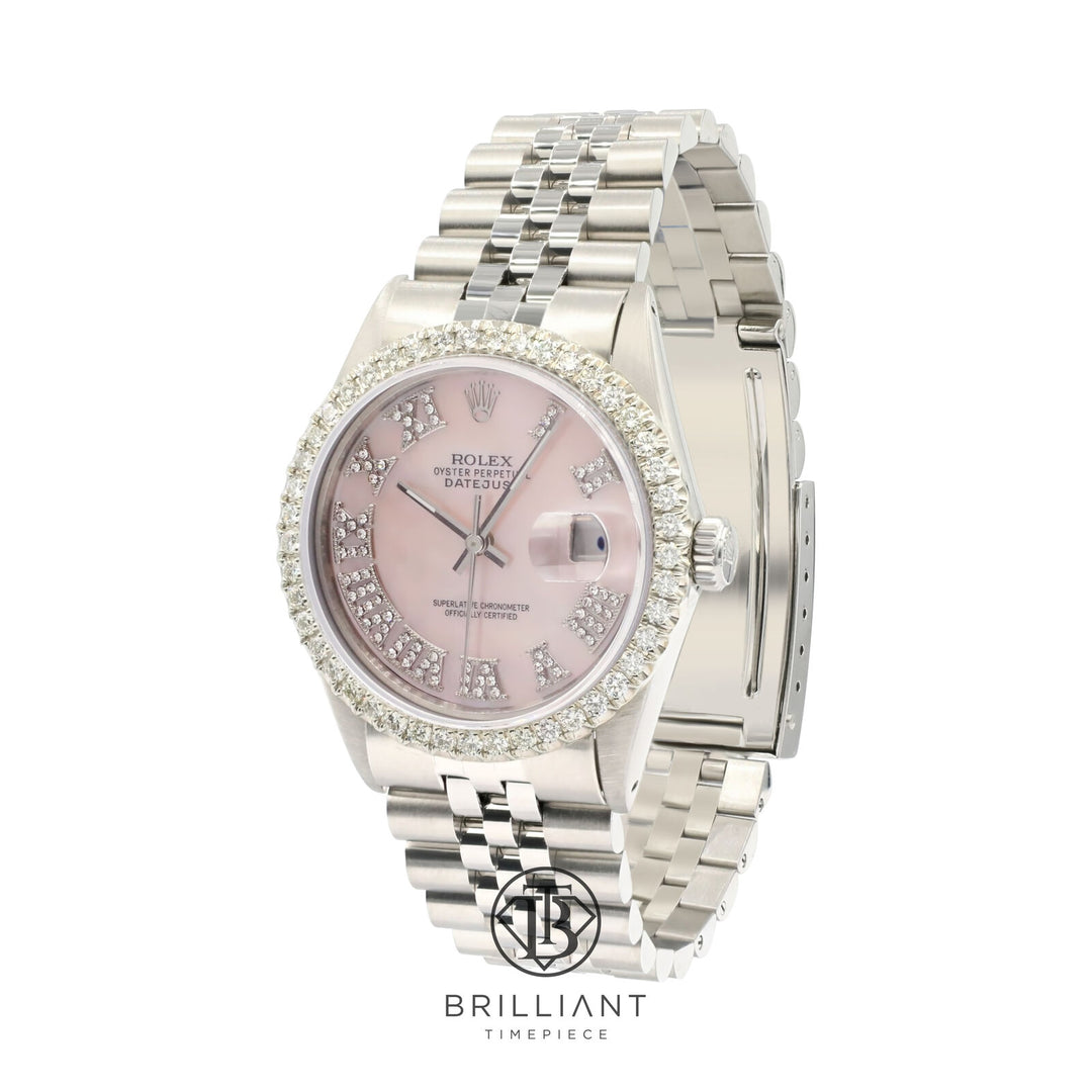 Rolex Datejust 36mm Stainless Steel Pink MOP Diamond Dial 3.25ct