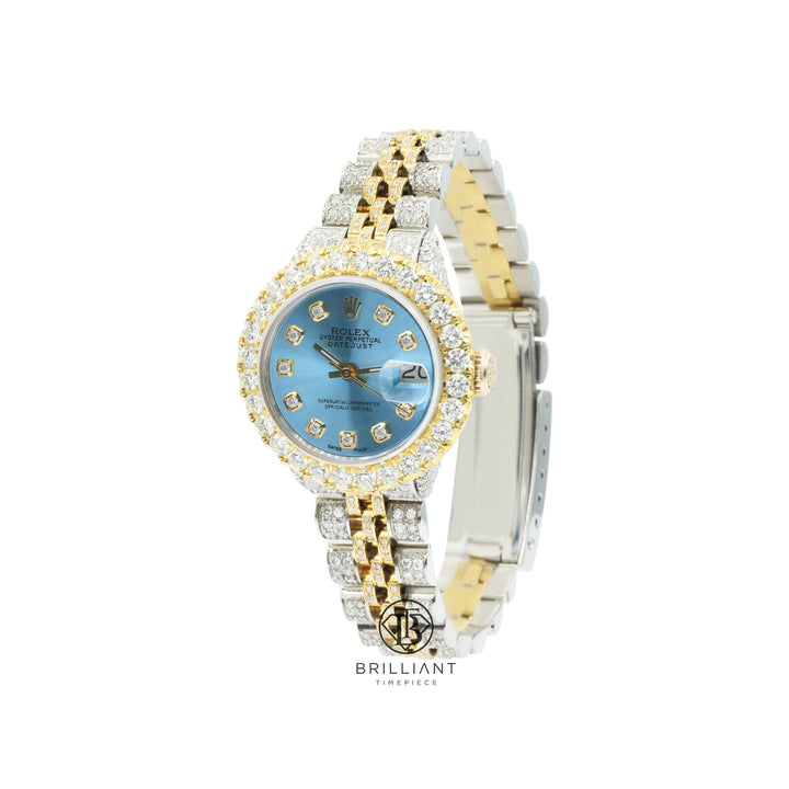 Rolex Datejust 26mm Two Tone Gold/Steel Light Blue Diamond Dial 8ct