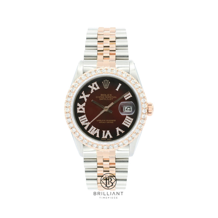 Rolex Datejust 36mm Two Tone Rose Gold/Steel Black Red Diamond Dial 3.25ct