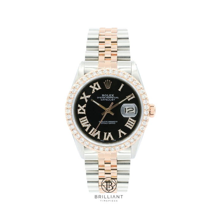 Rolex Datejust 36mm Two Tone Rose Gold/Steel Black Diamond Dial 3.25ct