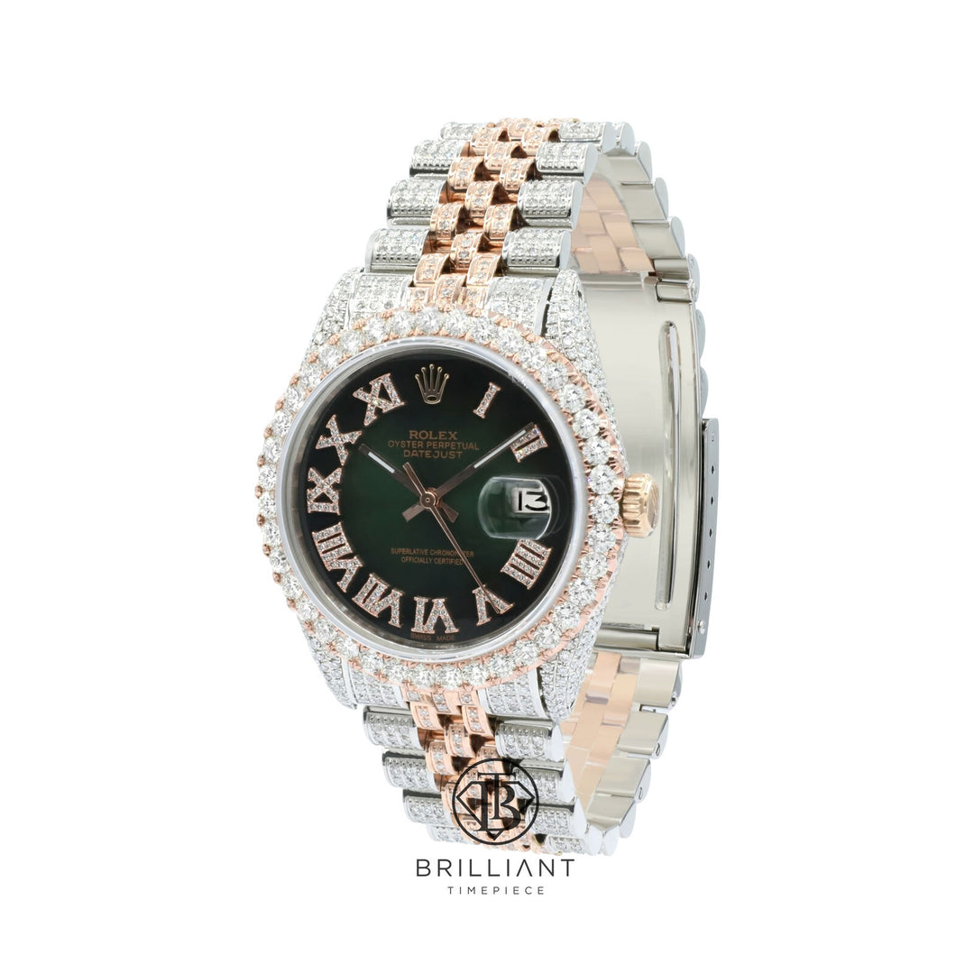 Rolex Datejust 36mm Two Tone Rose Gold/Steel Green Diamond Dial 13.00ct