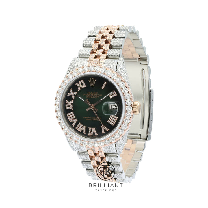 Rolex Datejust 36mm Two Tone Rose Gold/Steel Green Diamond Dial 13.00ct