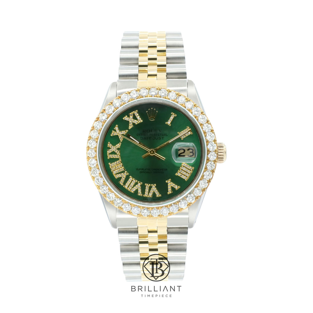 Rolex Datejust 36mm Two Tone Gold/Steel Green Diamond Dial 3.25ct