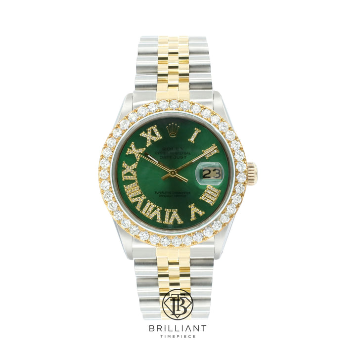 Rolex Datejust 36mm Two Tone Gold/Steel Green Diamond Dial 3.25ct