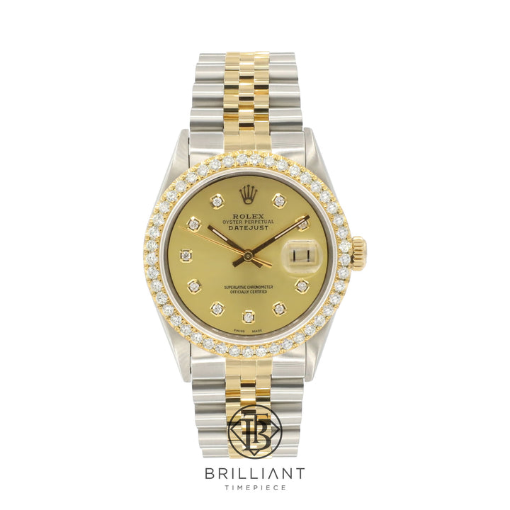 Rolex Datejust 36mm Two Tone Gold/Steel Champagne Diamond Dial 3.25ct