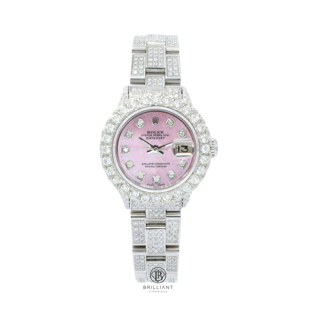 Rolex Datejust Oyster 26mm Stainless Steel Pink MOP Diamond Dial 8ct