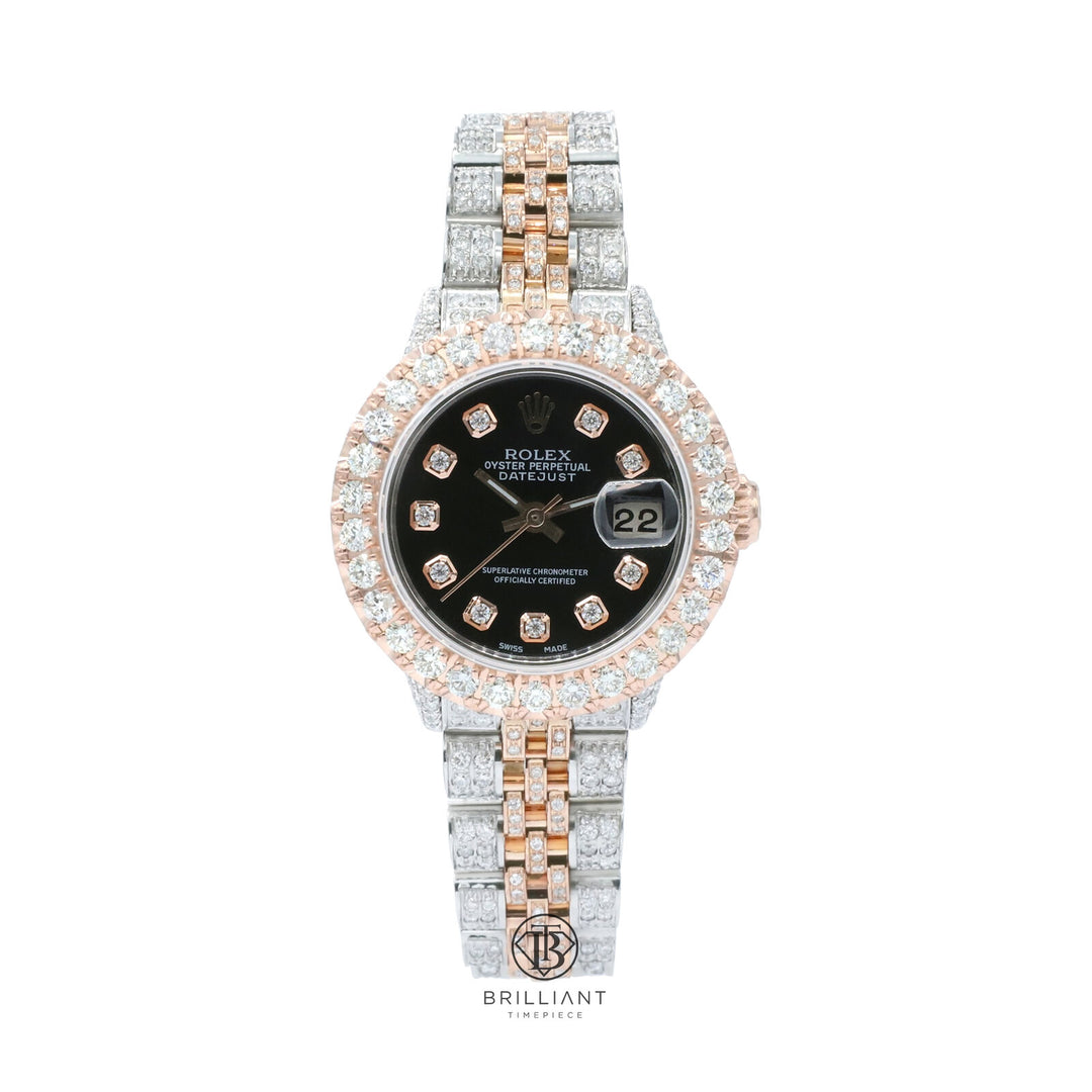 Rolex Datejust 26mm Two Tone Rose Gold/Steel Black Diamond Dial 8ct