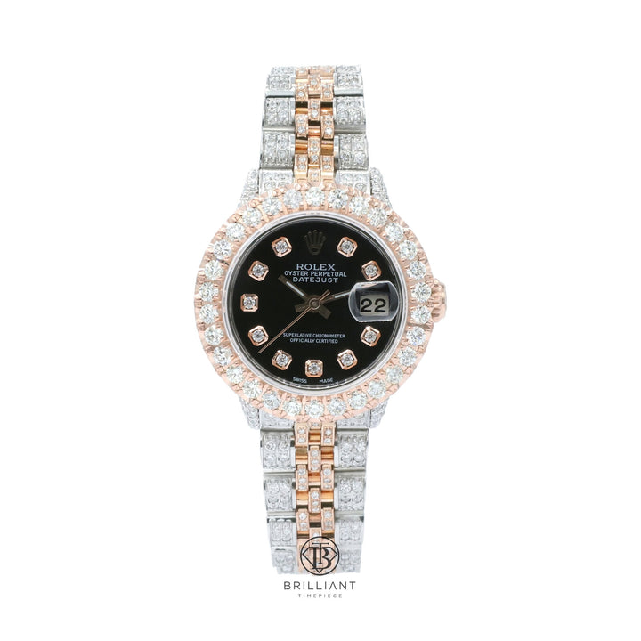 Rolex Datejust 26mm Two Tone Rose Gold/Steel Black Diamond Dial 8ct