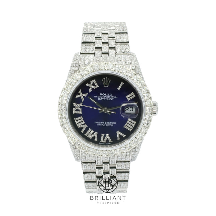 Rolex Datejust 36mm Stainless Steel Black Blue Diamond Dial 13.00ct