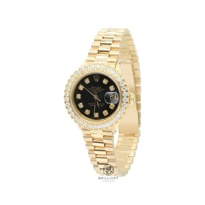 Rolex Datejust Presidential 26mm 18k Gold Black Diamond Dial 1.50ct