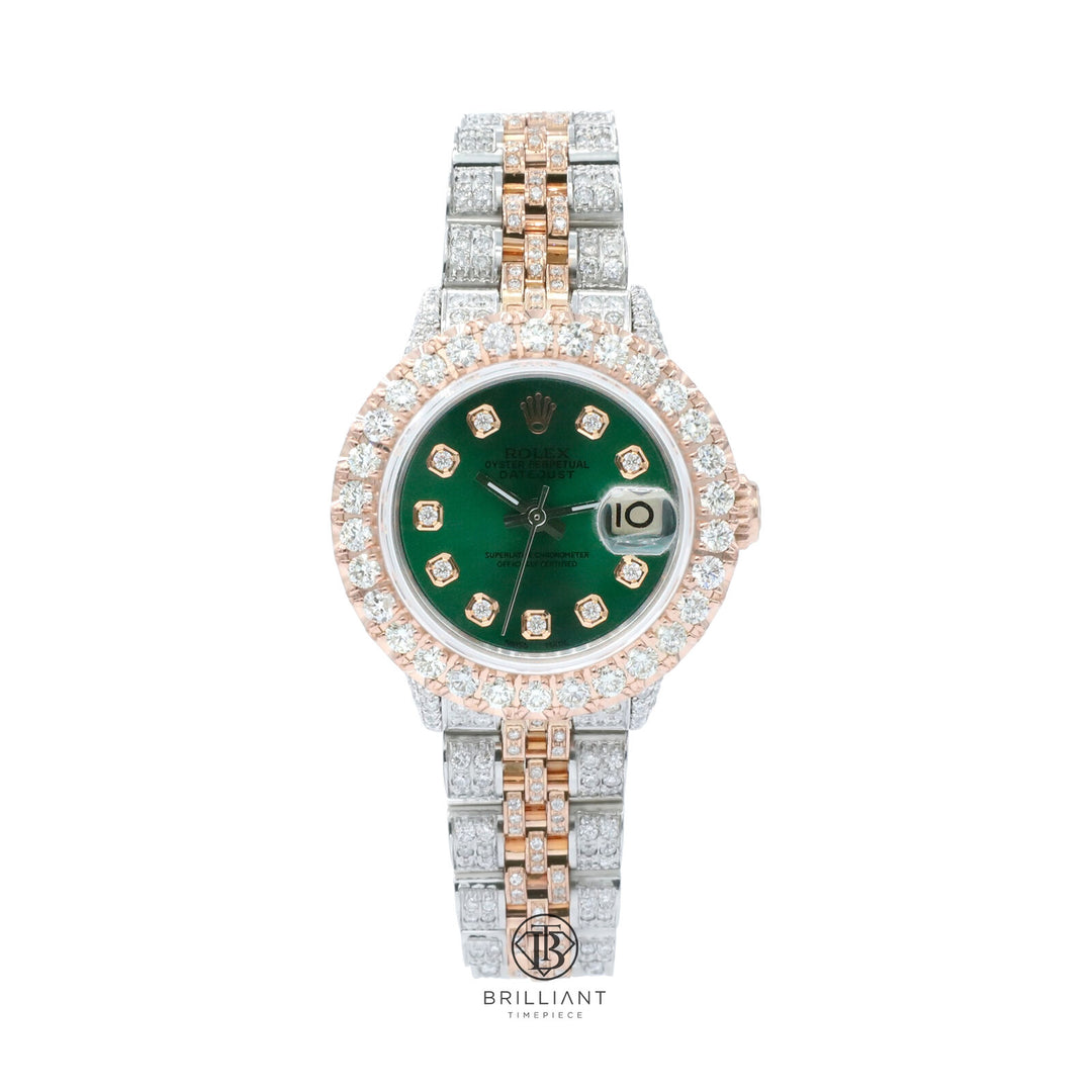 Rolex Datejust 26mm Two Tone Rose Gold/Steel Green Diamond Dial 8ct
