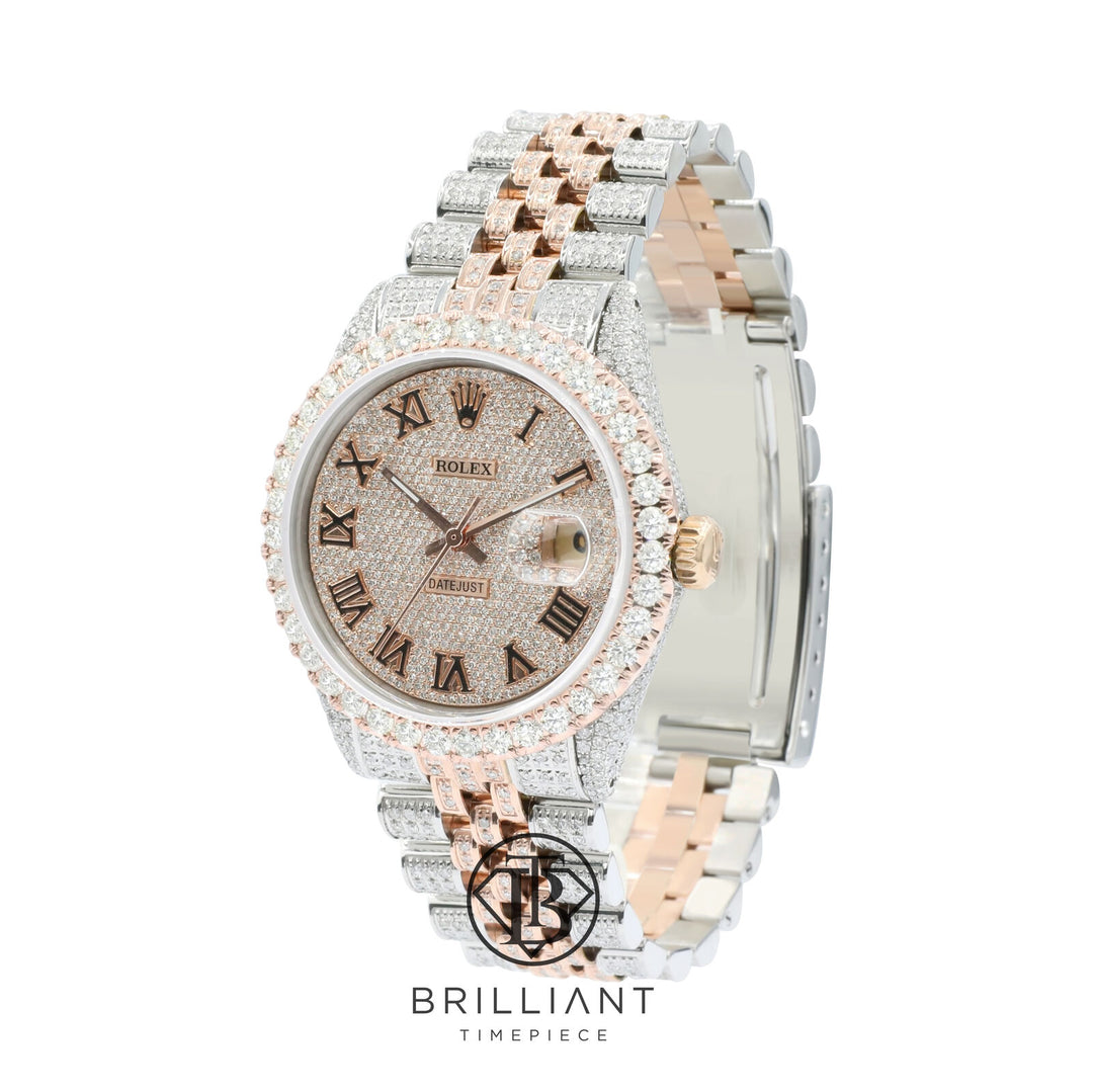 Rolex Datejust 36mm Two Tone Rose Gold/Steel Pave Roman Diamond Dial 15.00ct