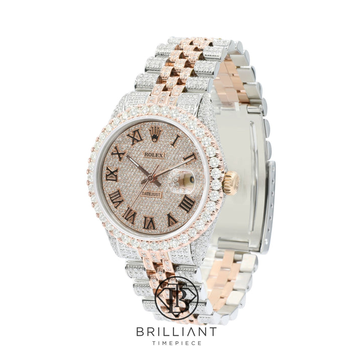 Rolex Datejust 36mm Two Tone Rose Gold/Steel Pave Roman Diamond Dial 15.00ct