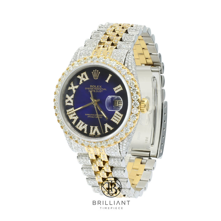 Rolex Datejust 36mm Two Tone Gold/Steel Blue Black Diamond Dial 13.00ct