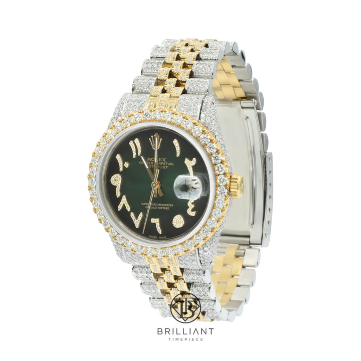 Rolex Datejust 36mm Two Tone Gold/Steel Green Diamond Arabic Dial 13.00ct
