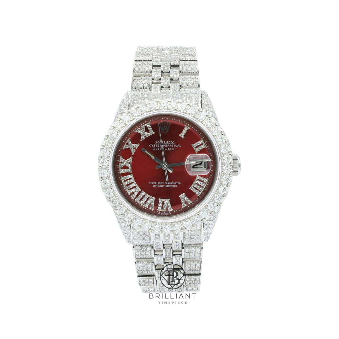 Rolex Datejust 36mm Stainless Steel Red Diamond Dial 13.00ct