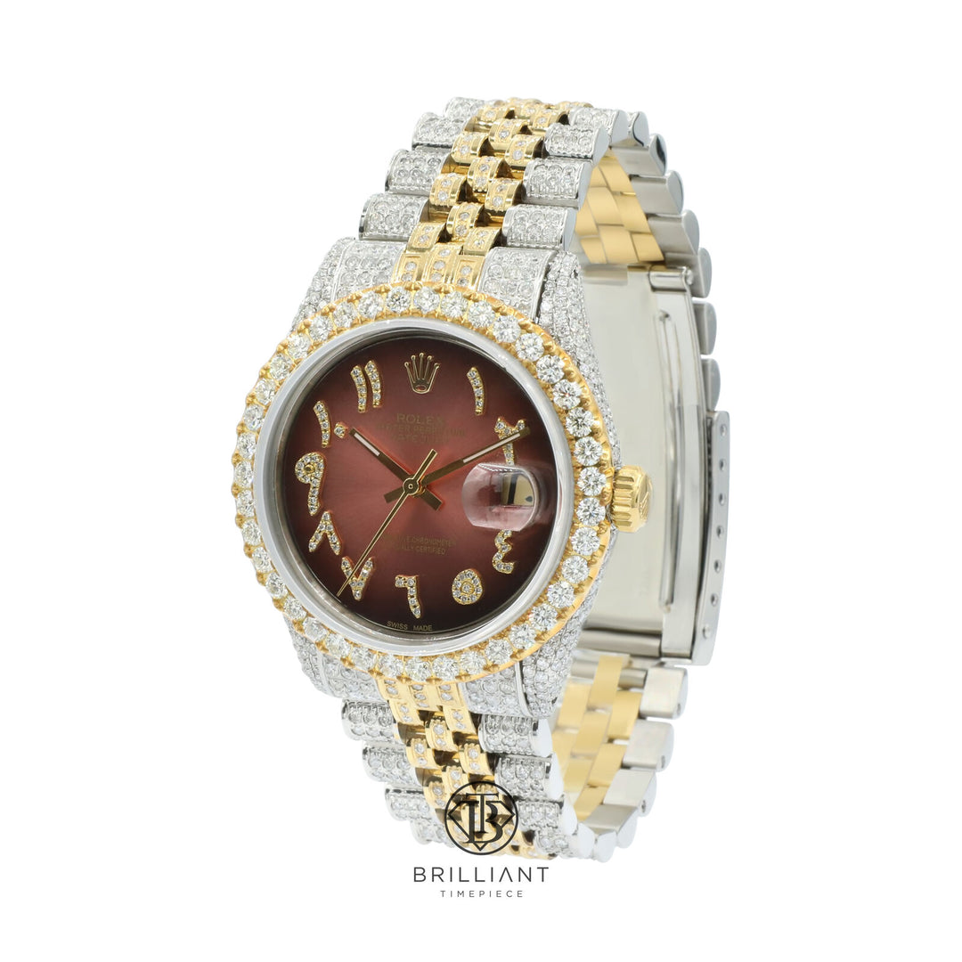 Rolex Datejust 36mm Two Tone Gold/Steel Burgundy Diamond Arabic Dial 13.00ct
