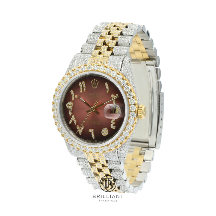Rolex Datejust 36mm Two Tone Gold/Steel Burgundy Diamond Arabic Dial 13.00ct