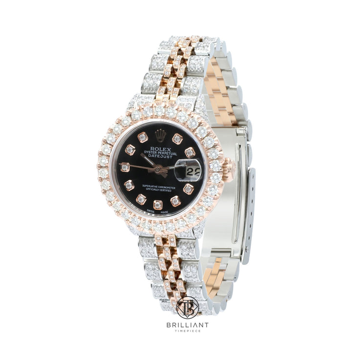 Rolex Datejust 26mm Two Tone Rose Gold/Steel Black Diamond Dial 8ct
