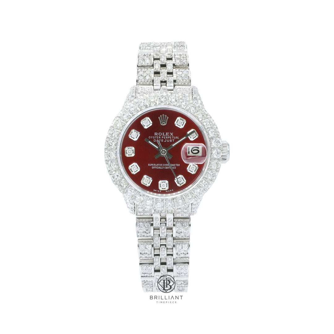 Rolex Datejust 26mm Stainless Steel Red Diamond Dial 8ct