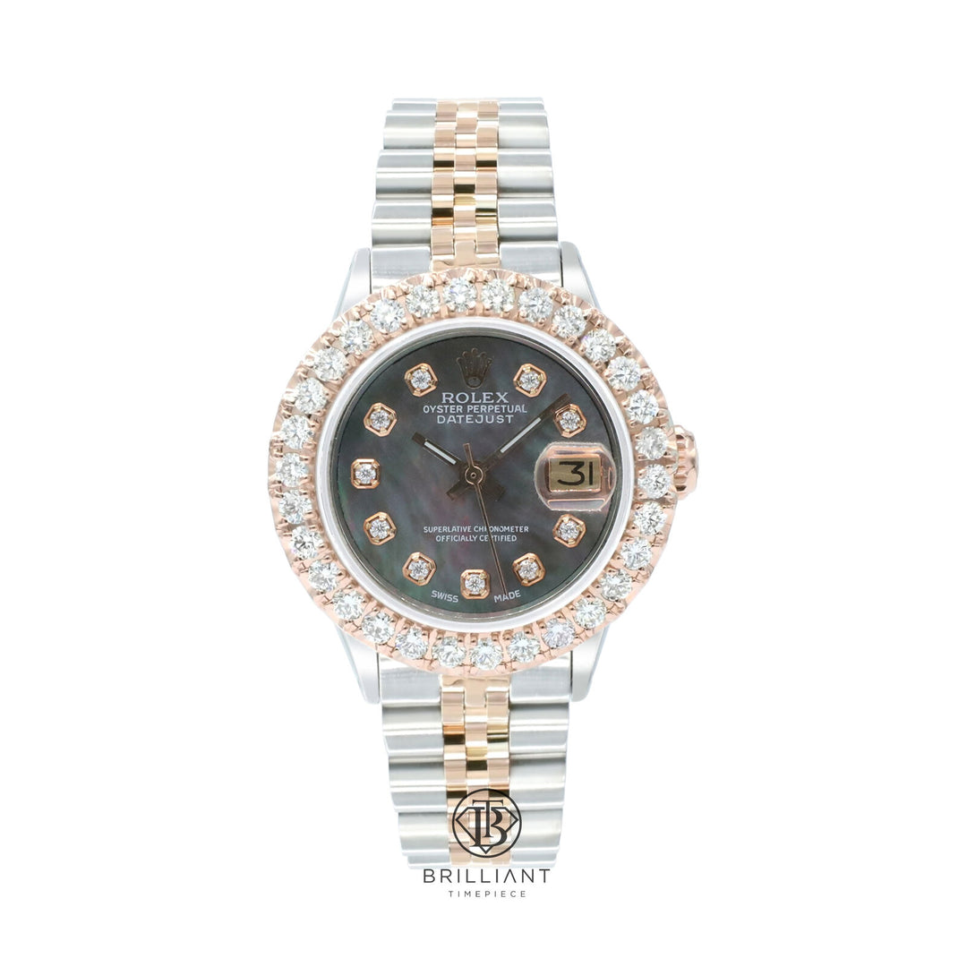 Rolex Datejust 26mm Two Tone Rose Gold/Steel Black MOP Diamond Dial 1.50ct
