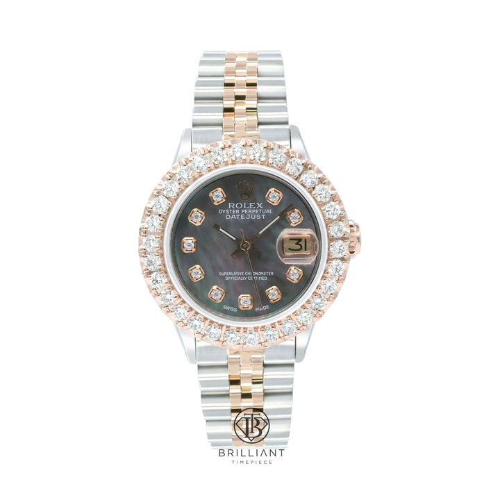 Rolex Datejust 26mm Two Tone Rose Gold/Steel Black MOP Diamond Dial 1.50ct