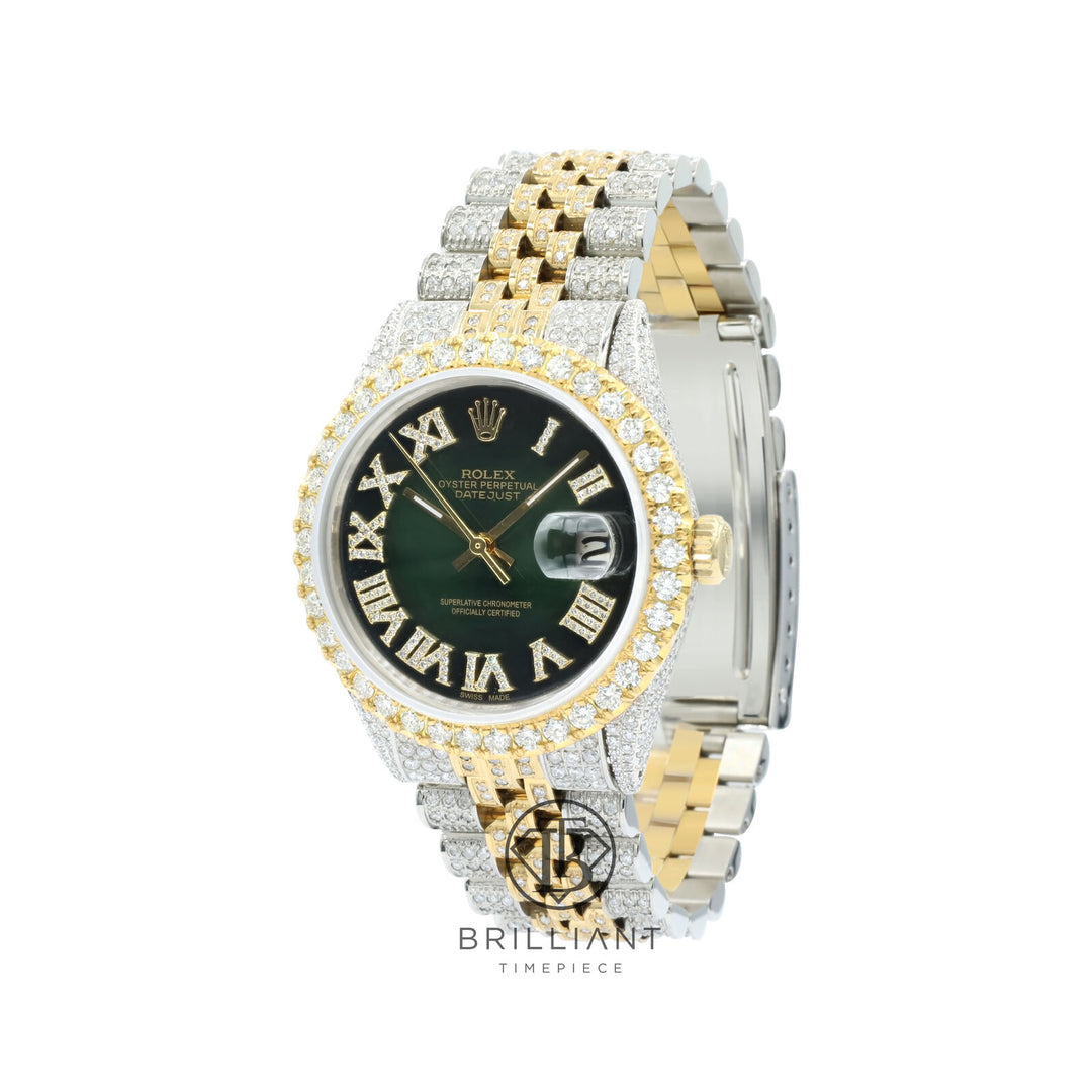 Rolex Datejust 36mm Two Tone Gold/Steel Dark Green Diamond Dial 13.00ct