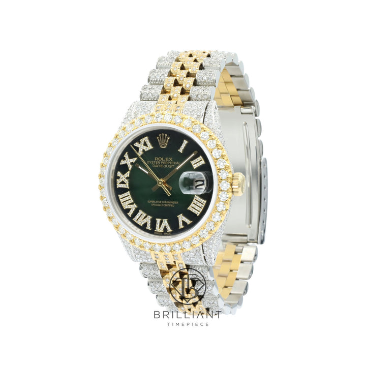 Rolex Datejust 36mm Two Tone Gold/Steel Dark Green Diamond Dial 13.00ct